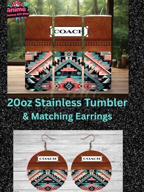 Coach 20oz Stainless Steel Tumbler & Matching Earring Set Custom